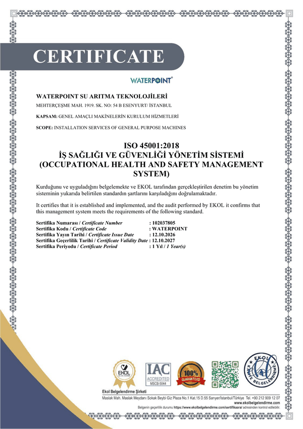 ISO 45001:2018 Occupational Health and Safety Management System Certificate