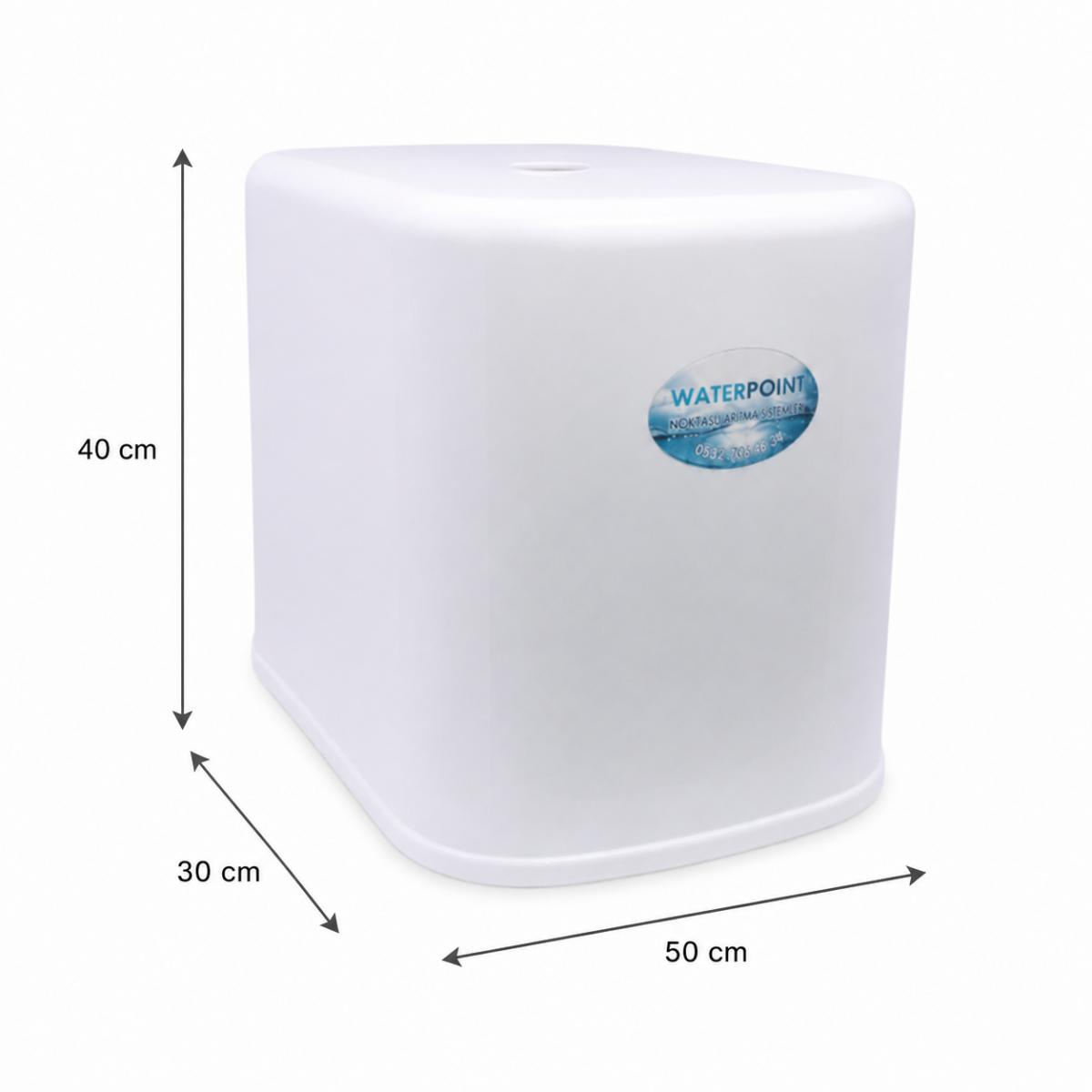 Pompalı Su Arıtma Cihazı 12 Litre 4 pompalı su arıtma cihazı 12 litre ölçüleri, ürünün genişlik, yükseklik ve derinlik bilgilerini gösteren ölçü görseli
