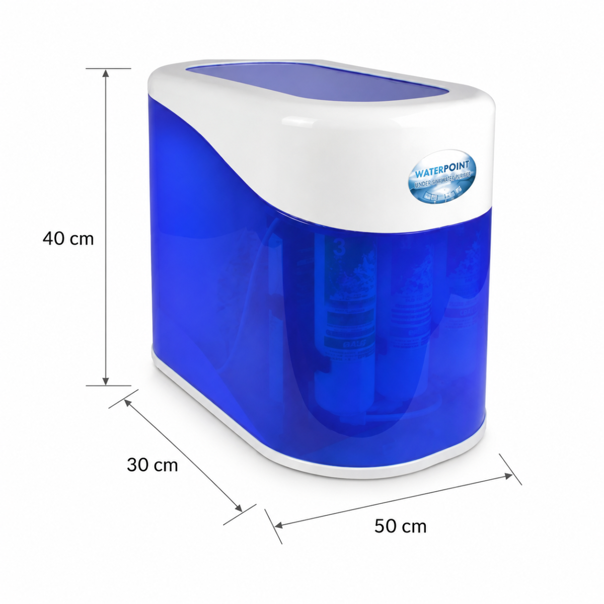Pompasız Su Arıtma Cihazı 12 Litre 5 pompasız su arıtma cihazı 12 litre ölçüleri, ürünün genişlik, yükseklik ve derinlik bilgilerini gösteren ölçü görseli