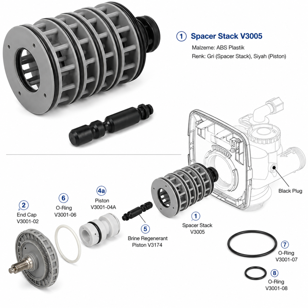 Clack WS1 valf oring takımı yapısı