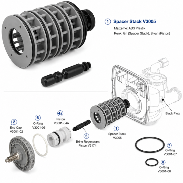 Clack WS1 Valf Oring Takımı 3 Clack WS1 valf oring takımı yapısı