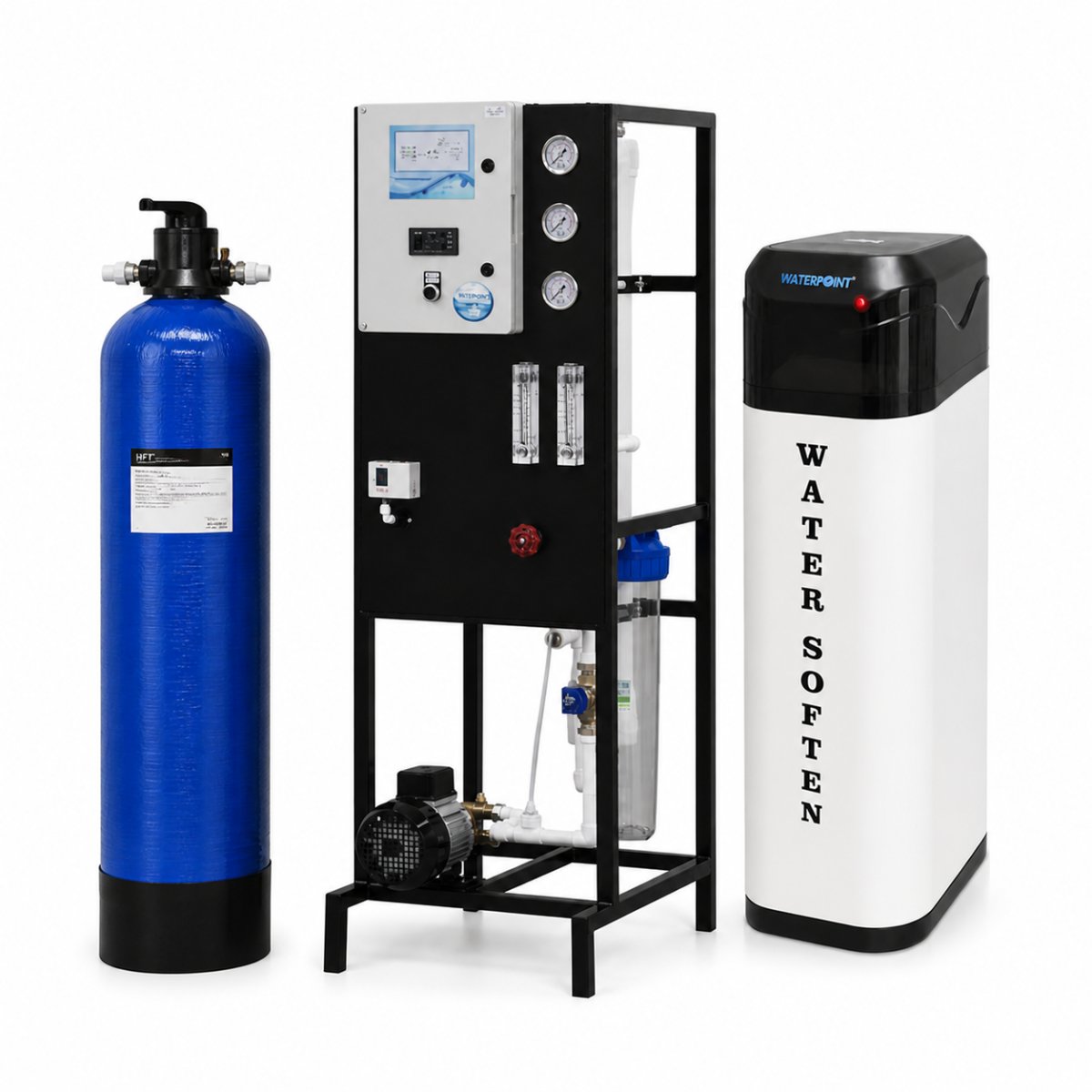 Endüstriyel Deiyonize Saf Su Arıtma Cihazı 1 Water Point Endüstriyel Deiyonize Saf Su Arıtma Cihazı yakın plan, Runxin dijital debi kontrollü valfli yumuşatma tankı ve mixbed saf su ünitesi