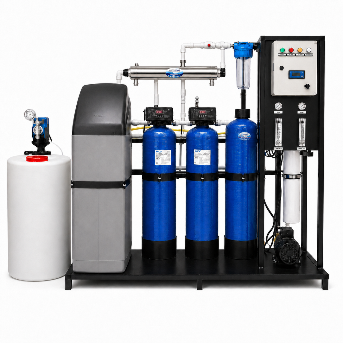 Water Point Endüstriyel Kuyu Suyu Arıtma Sistemi, 7 aşamalı klor kum karbon yumuşatma ters ozmoz mineral ve UV ünitesi