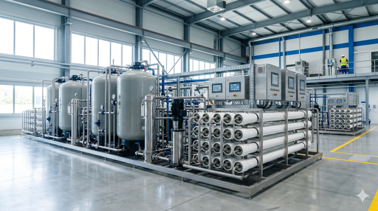 Factory water treatment systems and an industrial water treatment line