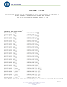 NSF Tank and Valve Listing