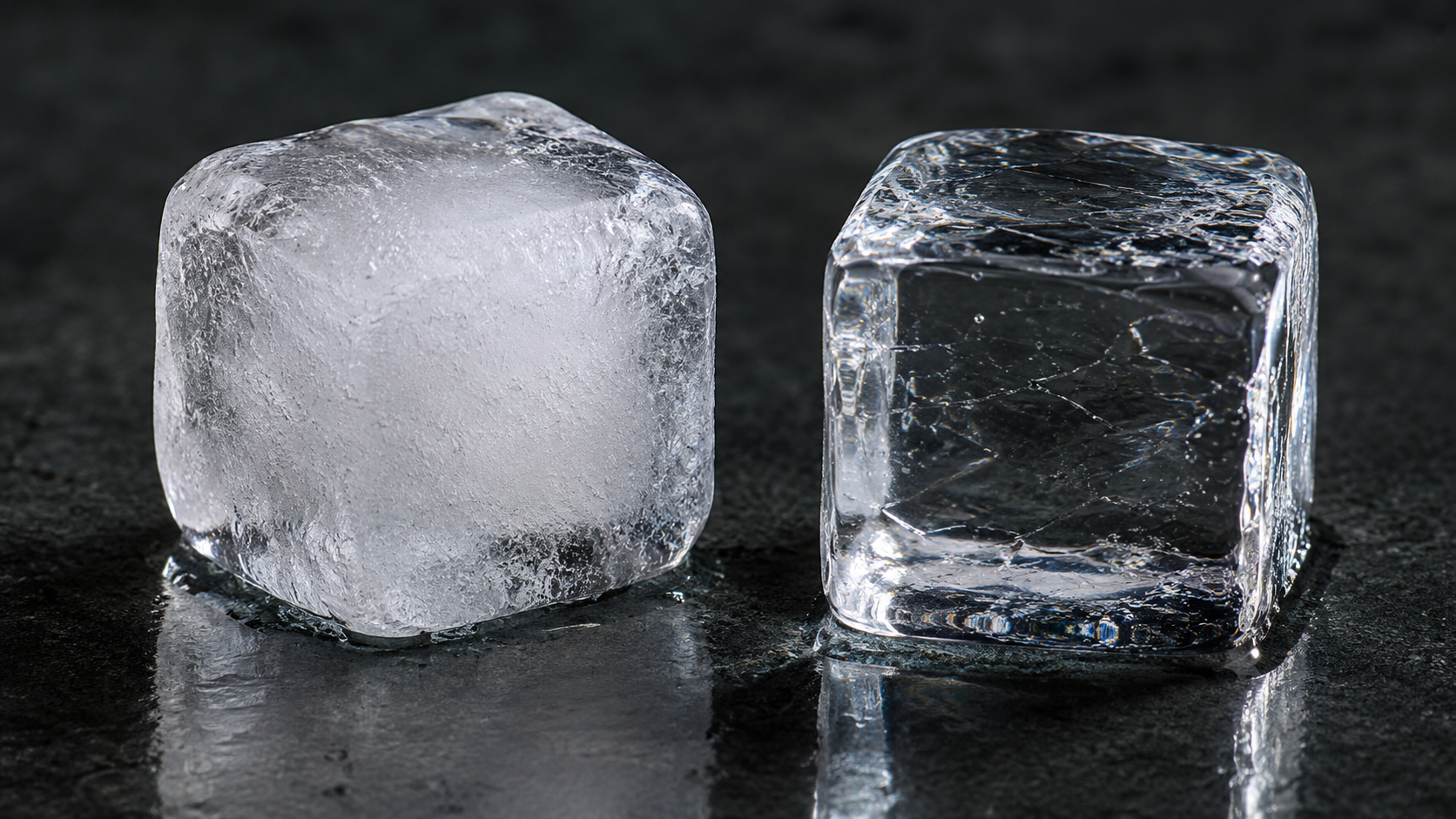 Cloudiness visible in refrigerator ice