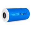 فلتر كربون GAC مقاس 10 بوصات Big Blue، منظر أفقي؛ هيكل أزرق وشعار Water Point وغطاء طرفي أبيض بفتحات وحشية سوداء