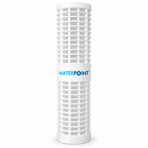 20 inch Big Blue Washable Filter from the front on a white background: plastic cage, mesh screen and centre band with the Water Point logo