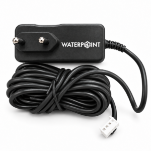 Water Point Clack Klapan Adapteri 15V, Avropa ştepselli qara divar adapteri, sarınmış kabel və ağ rəngli konnektor