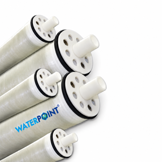 غشاء مياه البحر Filmtec SW30-2540، لقطة مقرّبة للأغطية الطرفية؛ أغطية مثقّبة وأنابيب مركزية وحلقات إحكام