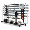 50 Tonne Reverse Osmosis System from the front: horizontal membrane housings, stainless pump and control panel